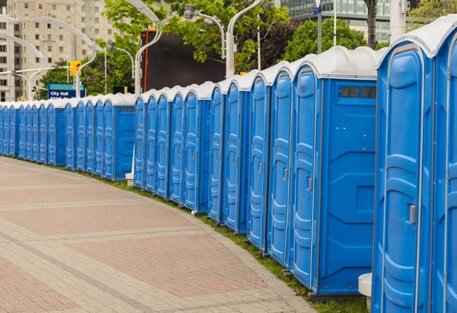 Seasonal porta potty units set up at a Livonia, Michigan venue